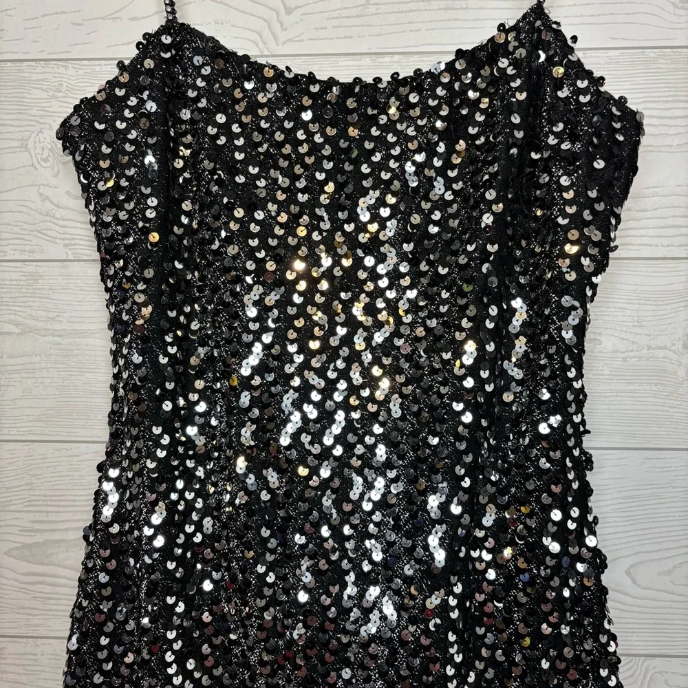 Vintage A La Carte California Made in USA Black Sequin Mini Dress Party Size 5-6 - Picture 2 of 7